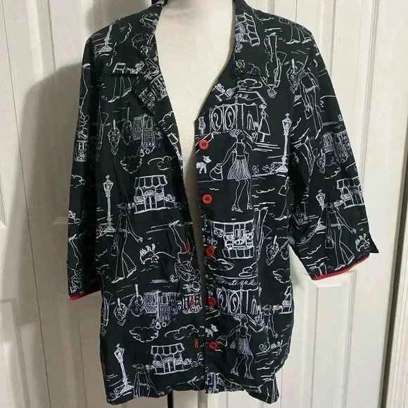 Fenini black & white & red cotton jacket top shirt - Picture 4 of 13